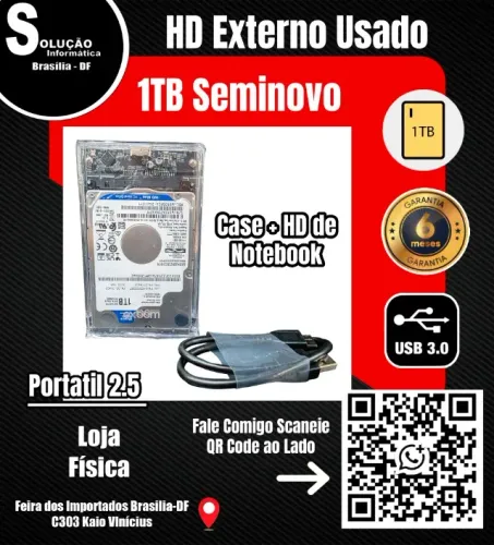 HD 1TB Externo USB 3.0 Disco rígido externo Portátil - Seminovo Transparente Acrilico