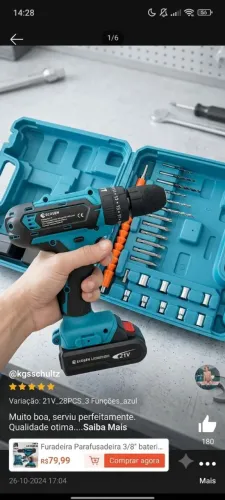 SUPER OFERTA! Furadeira Parafusadeira 21V - 28 Peças - Nova e Completa!