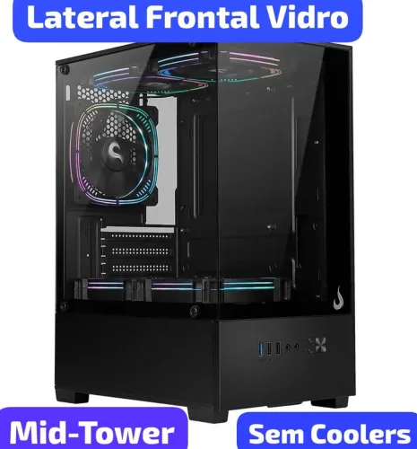 Gabinete Gamer, Mid Tower M-ATX Lateral e Frontal em Vidro Temperado  Preto