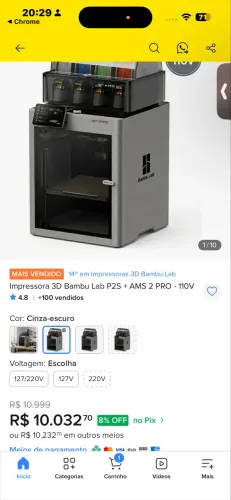 IMPRESSORA 3D BAMBU LAB 2PS combo na caixa