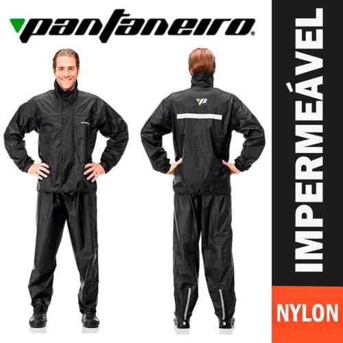 Conjunto Capa de Chuva Pantaneiro de Nylon Luxo com Forro, Gola e Bolso Interno 