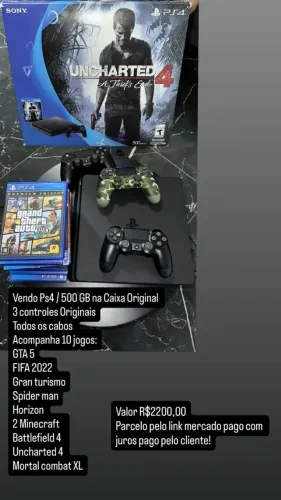 PS4 PLAYSTATION ORIGINAL COM 3 CONTROLES E 11 JOGOS