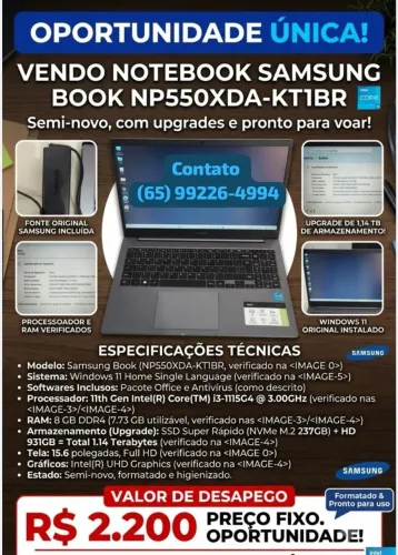 Notebook Samsung Intel I3 11ª GERAÇÃO feito upgrade