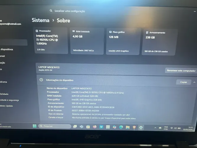 Notebook acer aspire 3