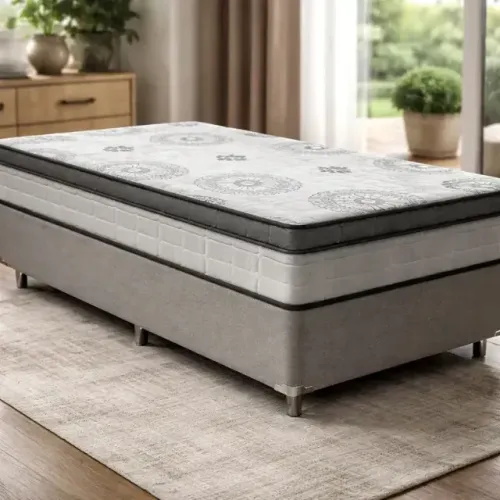 Cama base box cinza + colchão solteiro d33