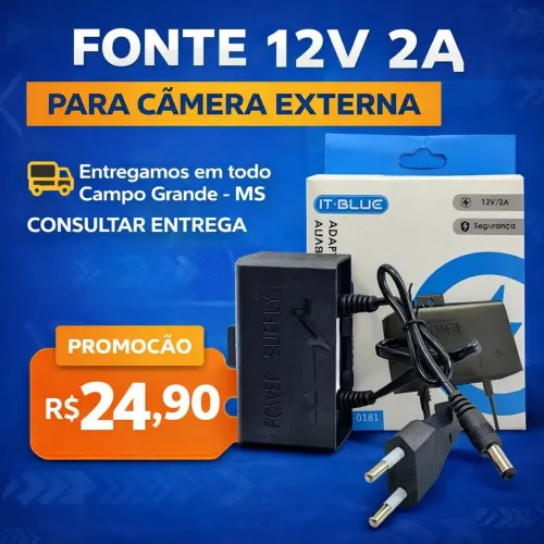 Fonte 12V 2A Para Câmera de Segurança Externa 