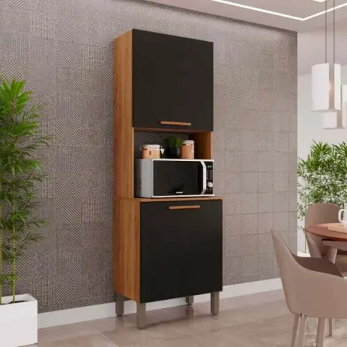 Armário Paneleiro Cozinha New Valencia 2Pts Cinamomo.Preto Salleto - Entrega Rápida!