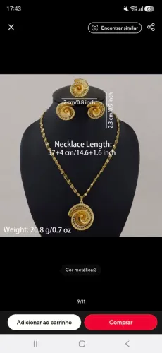 Conjunto de joias (brincos, colar e anel )