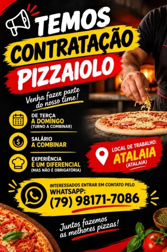 Vaga para auxiliar de cozinha d e pizzaria,pizzaiollo e motoboy