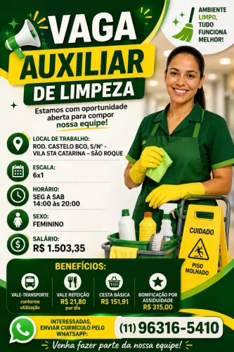 Auxiliar de Limpeza - São Roque 