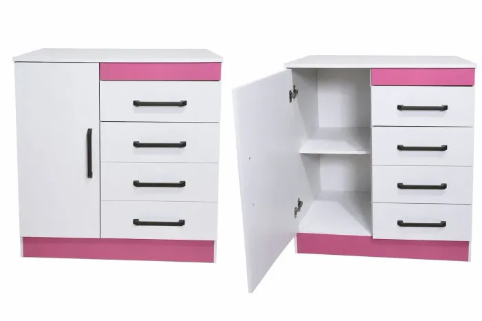 Cômoda para bebê rosa e branco