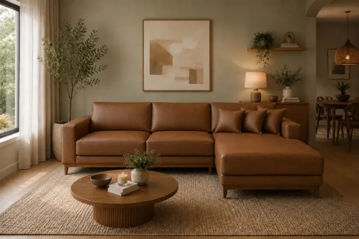 Sofá com Chaise Corino Marrom PRONTA ENTREGA