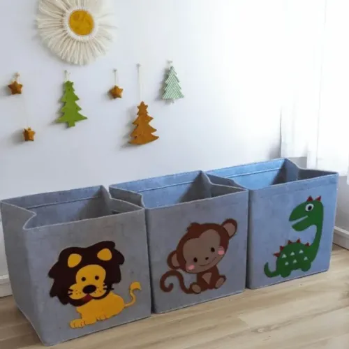 Kit 3 Cestos Organizadores De Brinquedos Feltro Infantil NOVOS 
