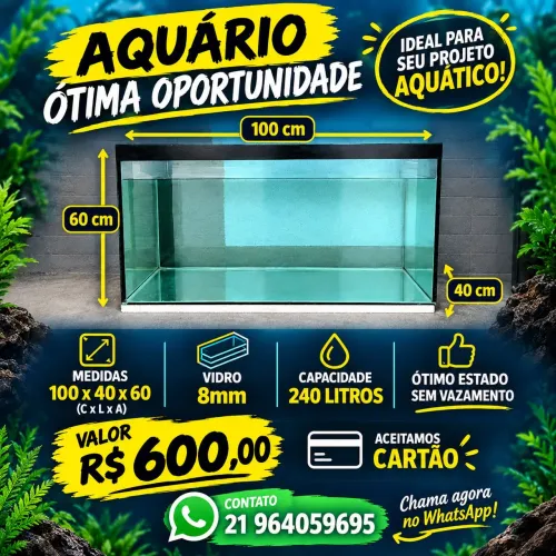 Aquário 240 litros 100 x 40 x 60