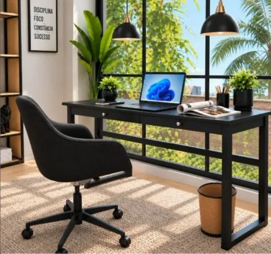 Mesa de Escritório Delluxe Wood L110CM X P50cm x A76cm. 2 Gavetas