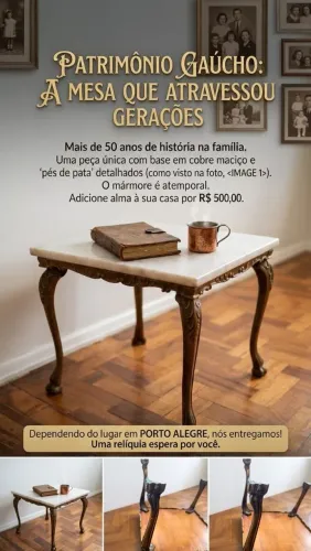 ANTIGUIDADE - MESA DE MÁRMORE 46,5x46,5cm