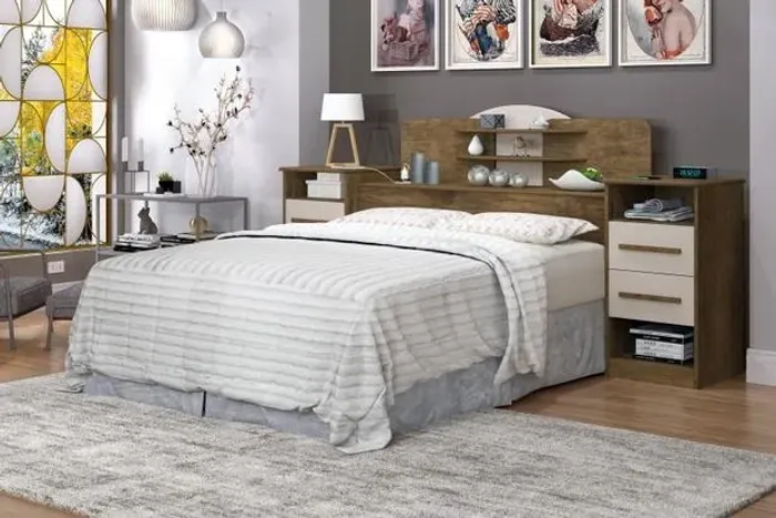 Cabeceira Queen Imperial c/ Mesa Lateral Frete Grátis - Receba Hoje