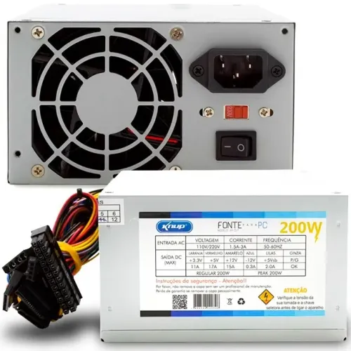 Fonte Knup Atx, 200w, 12v, 24 Pinos - Kp-517