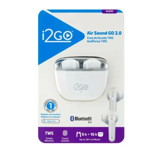 Fone De Ouvido Bluetooth Sem Fio TWS Air Sound Go 2.0 i2GO Plus com Estojo De Carregamento