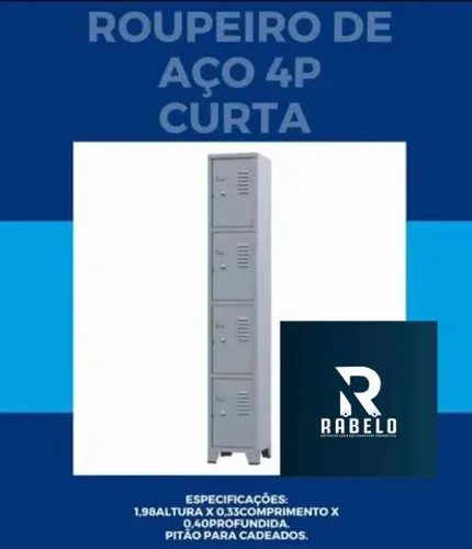 Roupeiro de aço com 4 portas curtas em até 5x sem juros
