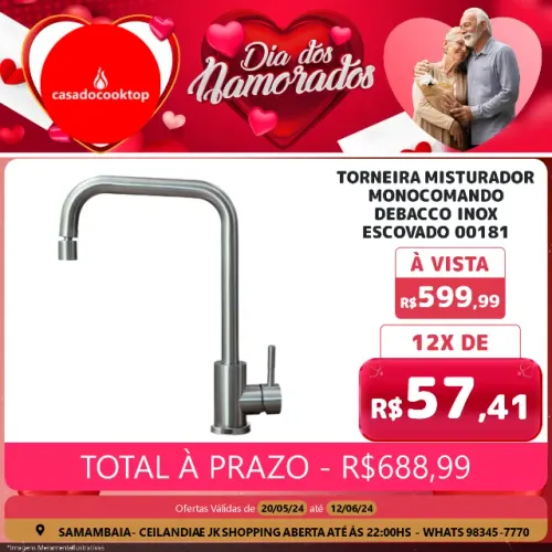 Torneira misturador monocomando debacco inox escovado
