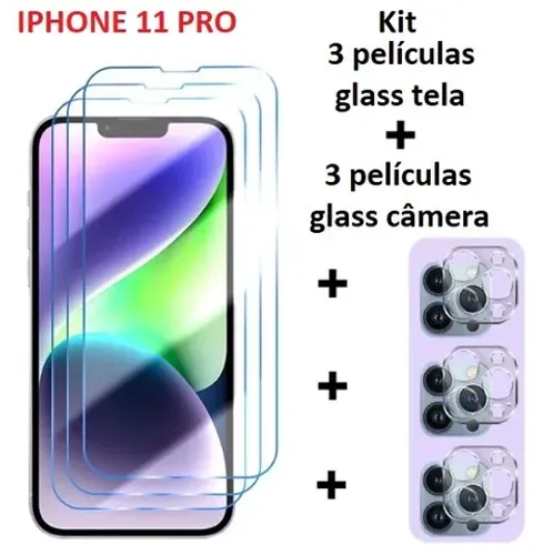 Película para iPhone 11 Pro - Kit 3 para tela + 3 para câmera 