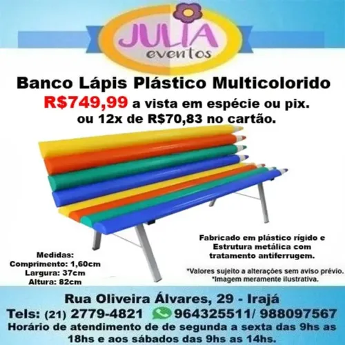 Banco Lápis Plástico Multicolorido Infantil