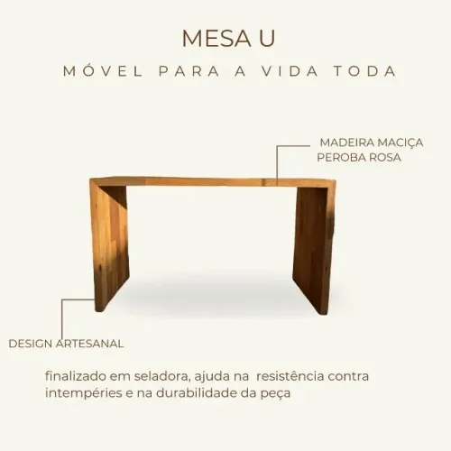 Mesa U madeira maciça de demolição peroba rosa