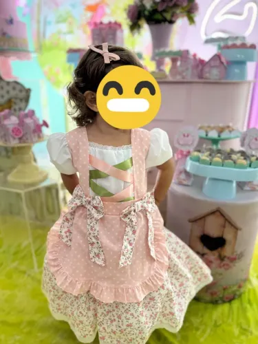 Vestido Infantil Tradicional Rosa com Apliques