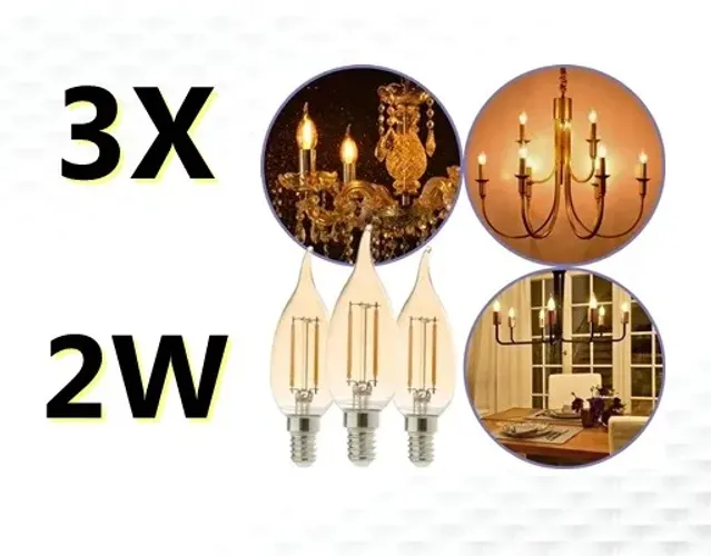 Kit 3X Lampada Vela Retrô 127V 2W Avant Ambar 2200K E14 180 Lumens LED Decoração
