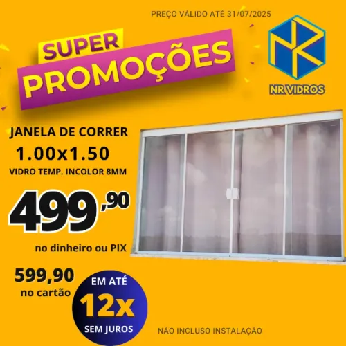 Janela de Correr 1.00x1.50 - Vidro Temperado 8mm