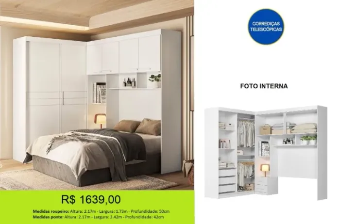 Roupeiro modulado tamanho casal, seu quarto ainda mais moderno
