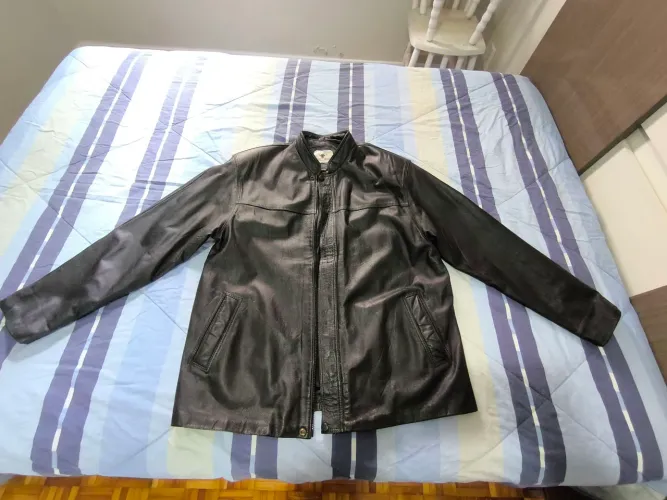 Casaco masculino couro legítimo 