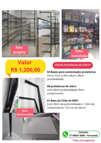 Prateleiras e base para vitrine