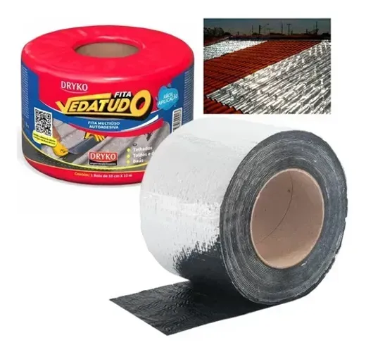 Fita Asfáltica Adesiva Aluminizada Vedatudo 10cm X 10m Dryko Cor Prateado