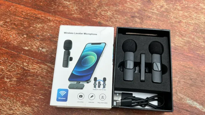 Microfone Lapela 2 em 1 sem fio para IOS