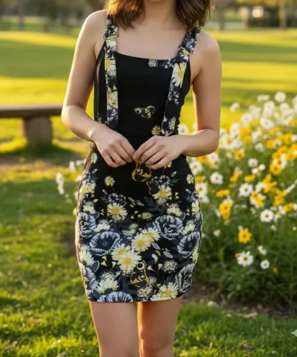 Jardineira estampada floral e suplex tam m