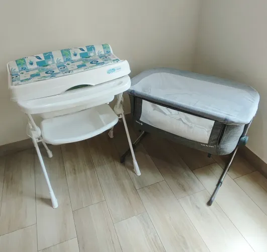 Berço Portátil Safety 1sT Regulagem de altura e mosquiteiro + Banheira Borigoto c trocador