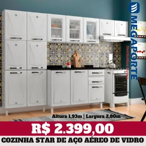 Armário de Cozinha de Aço com Aéreo 3 Portas de Vidro (Novo) Entrega Grátis!