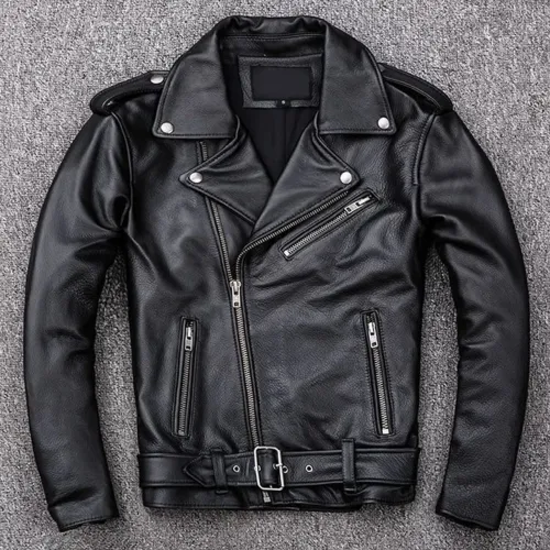 Jaqueta de couro legítimo modelo preto rock