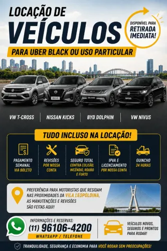 Locação de Veículos para Uber Black ou uso Particular