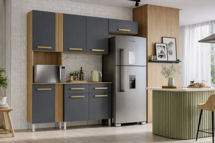 Armário de Cozinha Compacta Juma com Balcão 7 Portas 2 Gavetas