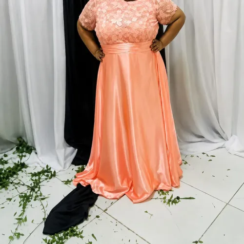 Vestido para festa salmão plus size G3