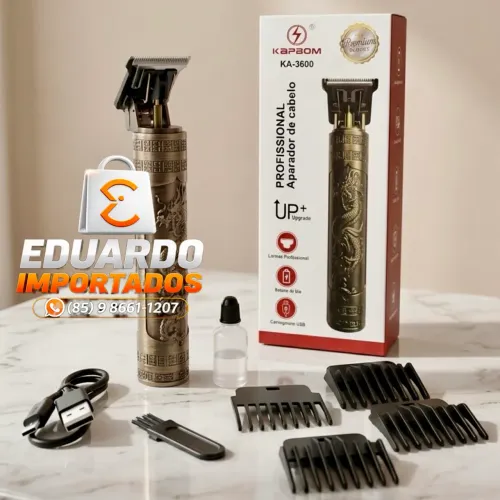 Máquina de Cortar Cabelo e Barba Profissional Vintage Dragão Recarregável USB, Completo 