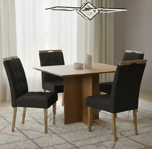 Conjunto Compacto Viena 4 Lugares Imbuia com Cadeiras Estofadas