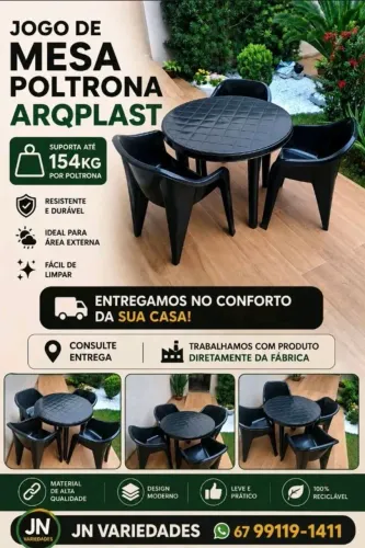 Jogo de mesa poltrona arqplast 154kg cada cadeira suporta,diretamente da fábrica