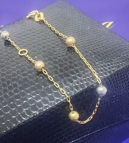 Pulseira Bolinha 3 Cores Infantil Ouro 18 Kilates Peso 1.30 Grama 14 Cm