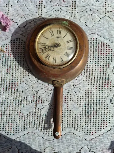 Antiga frigideira relógio decorativo (veja fotos) objeto decoração