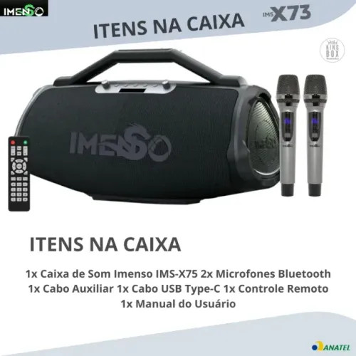 Caixa De Som Imenso Ims X75 200w Bluetooth Portátil C/2 Mics Preto