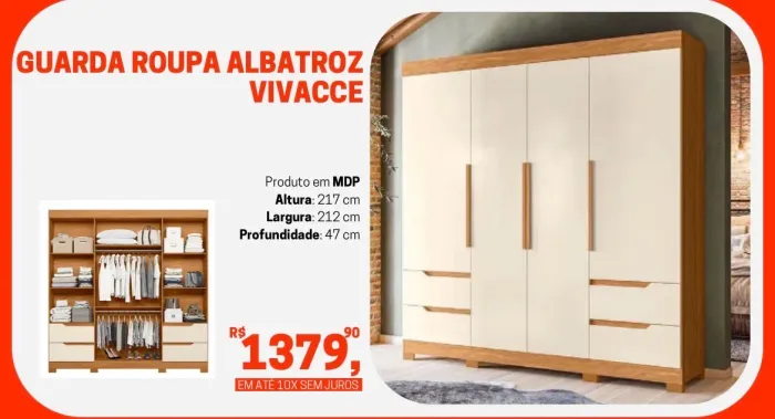 Guarda-Roupa Albatroz Vivacce - MDP - Novo!